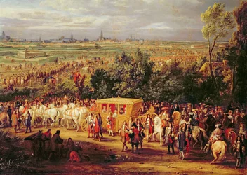 Der Einzug Ludwigs XIV. (1638-1715) und Maria Theresias von Österreich (1638-83) in Arras am 30. Juli 1667, ca. 1685 (Detail von 159164)